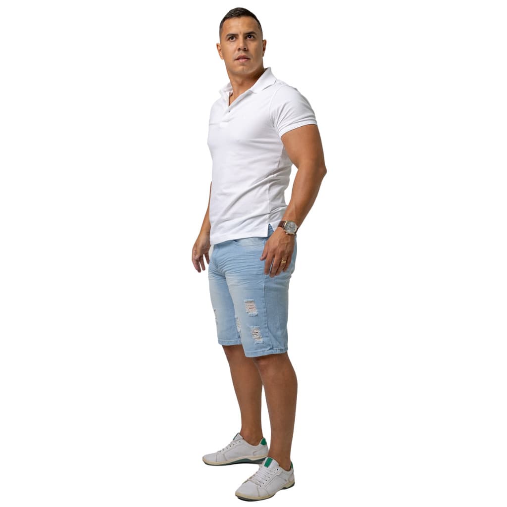 Bermuda Rasgada Azul Clara Jeans Rasgado Masculino Shorts Destroyed Fashion Streetwear Durável Promoção Limitada