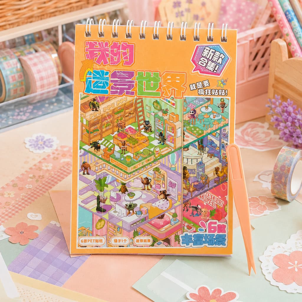 Caderno de Atividades com Adesivos 3D e 20 Cenários para Montar