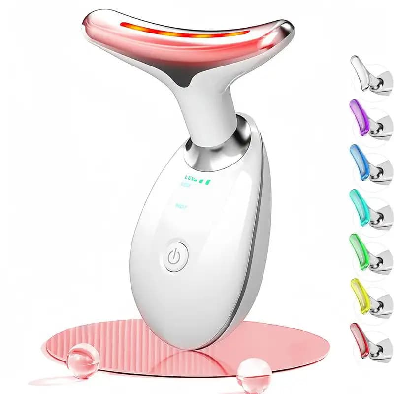 Cotsoco Massageador Facial de 7 Cores, Massageador Facial e de Pescoço com 7 Luzes LED, Dispositivo de Cuidados com a Pe