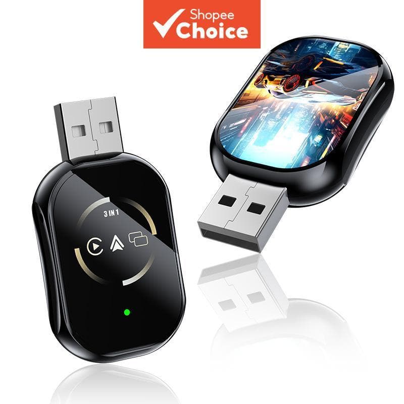 Adaptador 3-em-1 MirrorLink com Fio para Carplay Sem Fio, Airplay, Android Auto, Bluetooth, Wi-Fi e Dongle USB