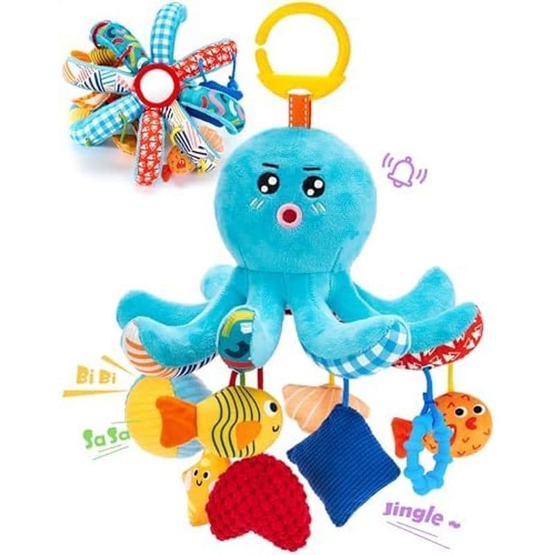 Hahaland Brinquedos Para Bebês De 0 A 6 Meses-Assento De Carro Brinquedo Polvo Com Cordões Puxar , Estridente , Enrugado