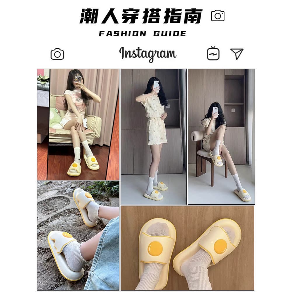 Bonito ovo escalfado chinelos feminino verão ao ar livre Wear 2026 novo estilo antiderrapante interior uso doméstico san