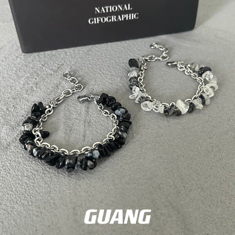 pulseira pulseira masculina Ins preto branco floco de neve dupla camada meninos mulheres Hip Hop Jade