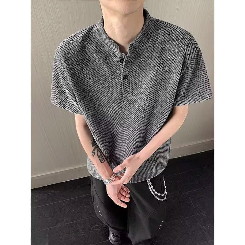 2026 novo estilo americano cleanfit Henry colarinho de manga curta camiseta masculina verão Formal ombro velho dinheiro
