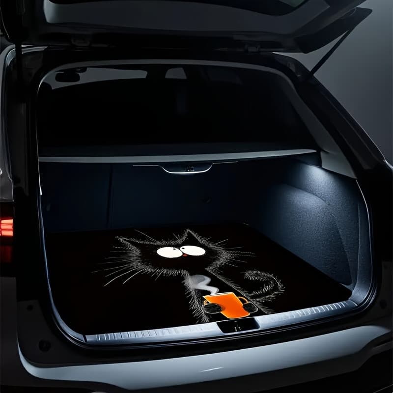 Tapete de porta-malas, Design de xícara de café de gato preto (1 pacote), peças automotivas divertidas, adequado para us