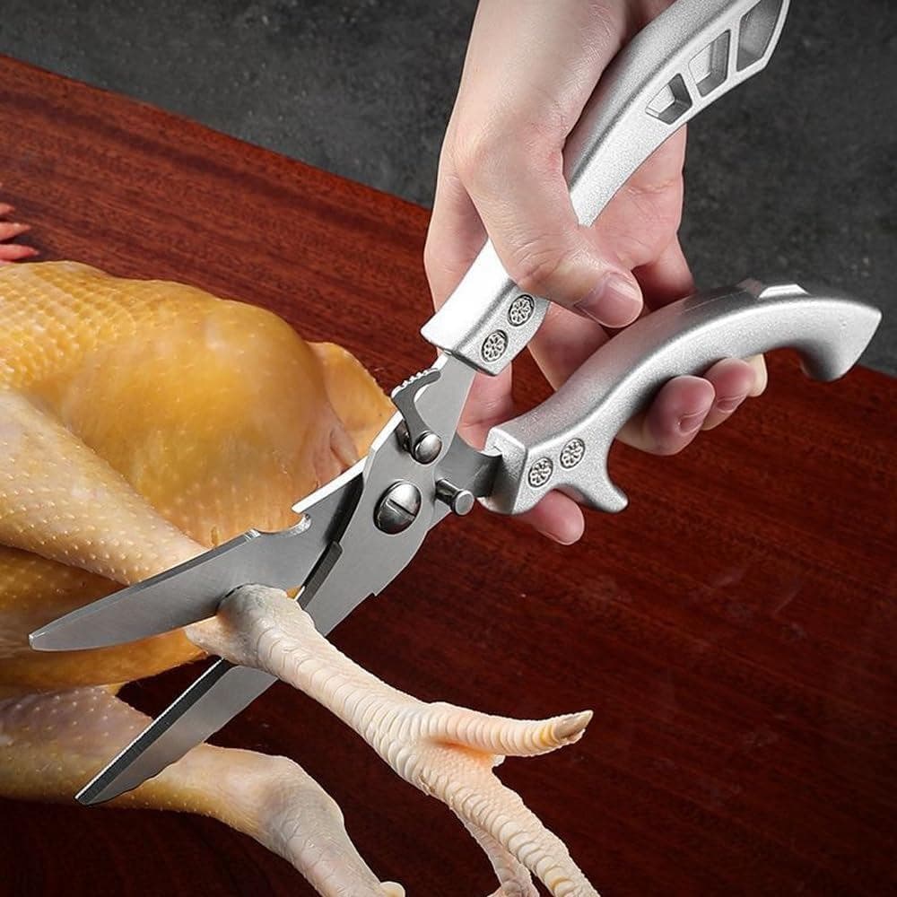 Tesoura de Cozinha Profissional em Aço Inoxidável – Ideal para Cortar Ossos, Peru, Carne, Peixe e Vegetais, 1 Unidade 6Q