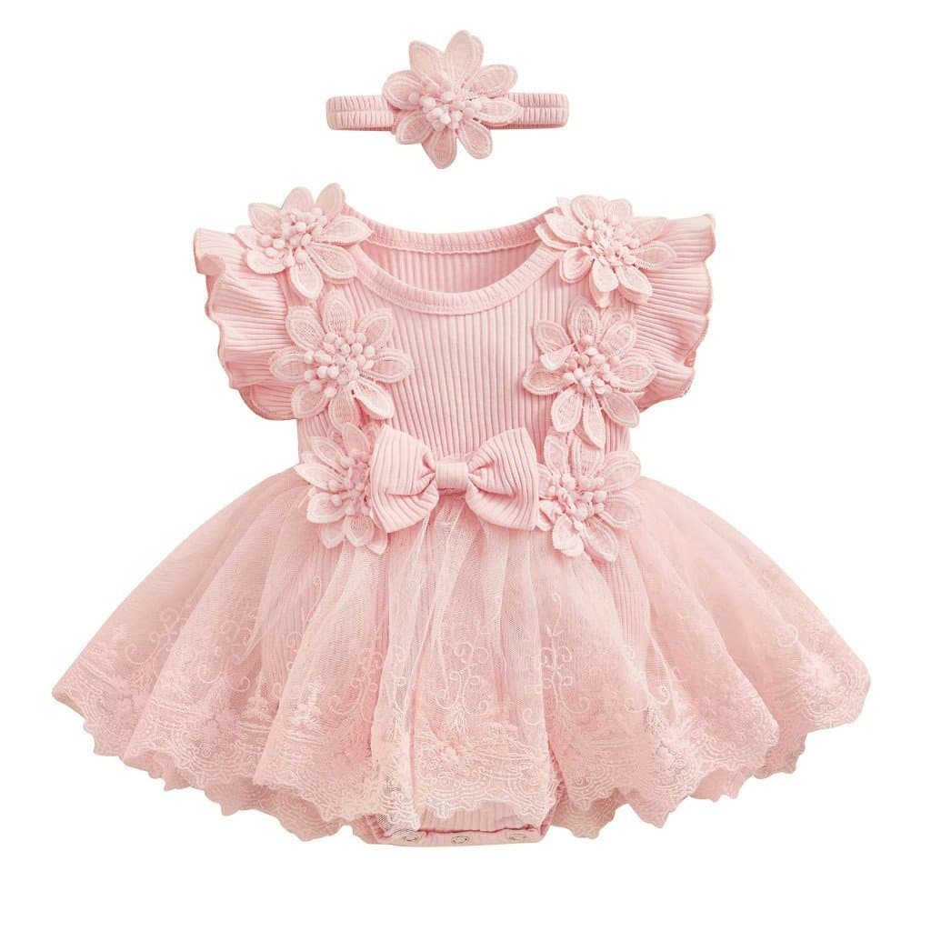 Bebê Recém-Nascido Menina Rendas Plissado Bodysuits Vestido Bandana Verão Moda Macacão Roupas De Malha Da Criança Macacõ