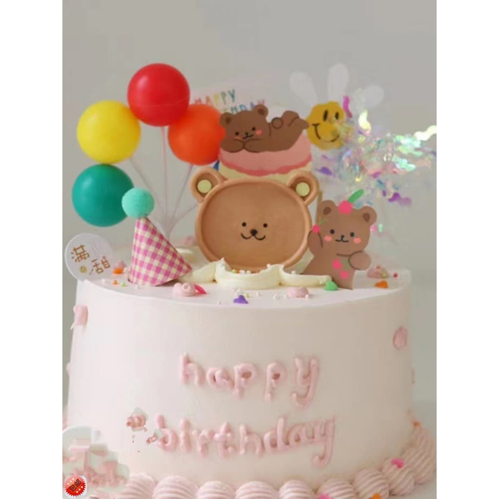 Um ano de idade bebê bonito urso bolo de aniversário decoração balão de plástico chuva seda dia das crianças acessórios