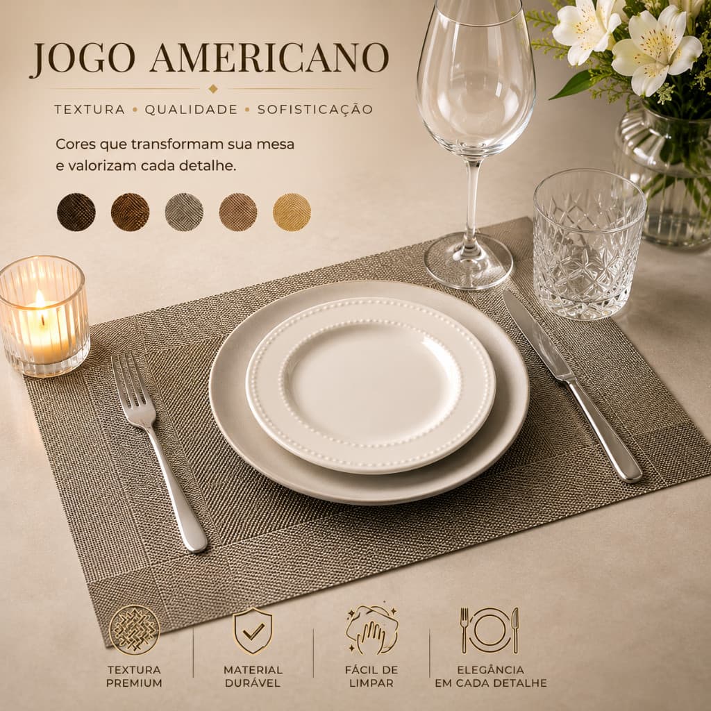 Kit Jogo Americano Impermeável Sousplat Mesa Posta Jantar Jogo de Mesa 4 e 6 Peças