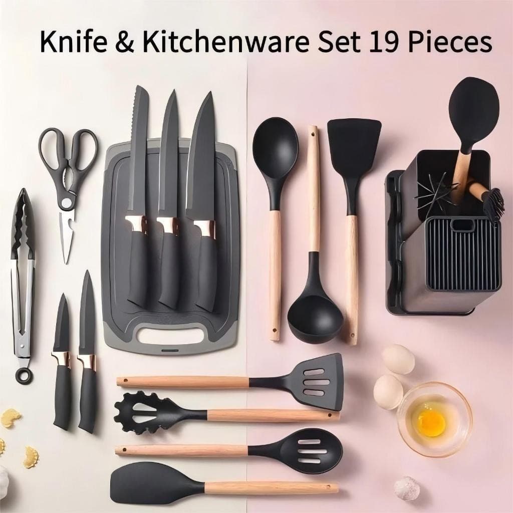 Kit Conjunto19 Peças  Jogo de Utensílios de Cozinhaa em Silicone Completo Antiaderente e Resistente A-001