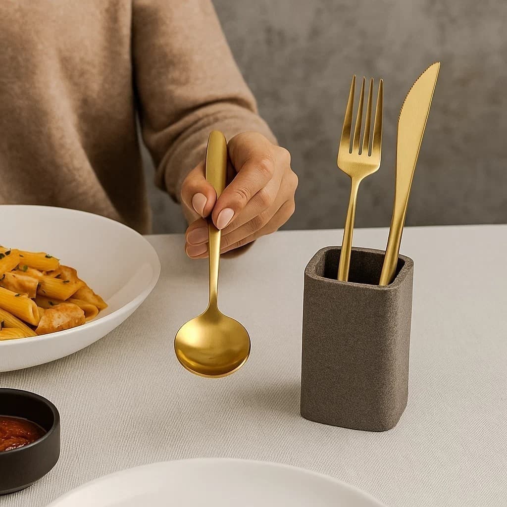 Faqueiro Dourado em Inox 24 Peças para Jantar Mesa Posta Restaurante e Presente