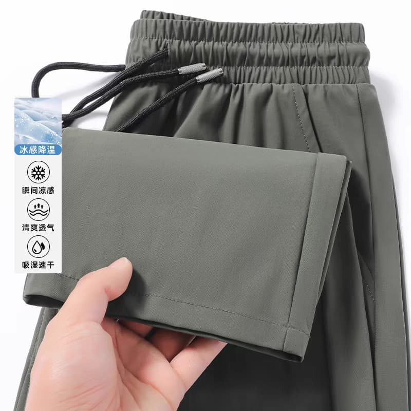 Calças de seda gelo calças masculinas verão estilo fino em linha reta solta alta elástica de secagem rápida calças de ar