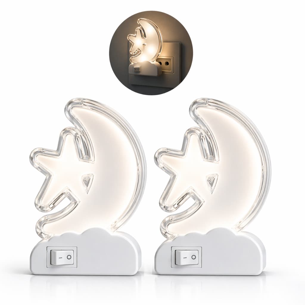 Abajur infantil Kit 1 ou 2 Luminárias Mini Abajur Led Criança Bebê Luz Branca Tomada Decorativa Lua Quarto Sala Bivolt