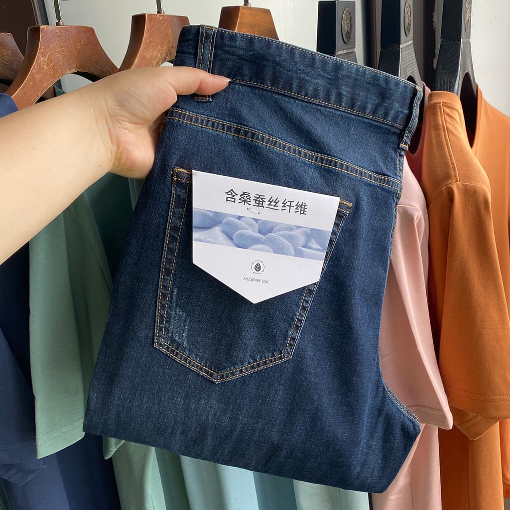 H Casa!Contém fibra de seda amoreira!Etiqueta de corte primavera verão estilo fino respirável elástico All-Match Casual