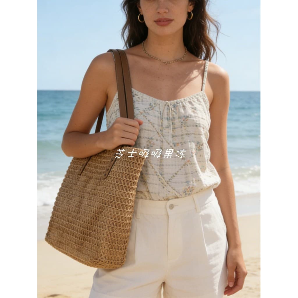 Sacola de tecido estilo férias suave Bolsa feminina de grande capacidade Bolsa de praia