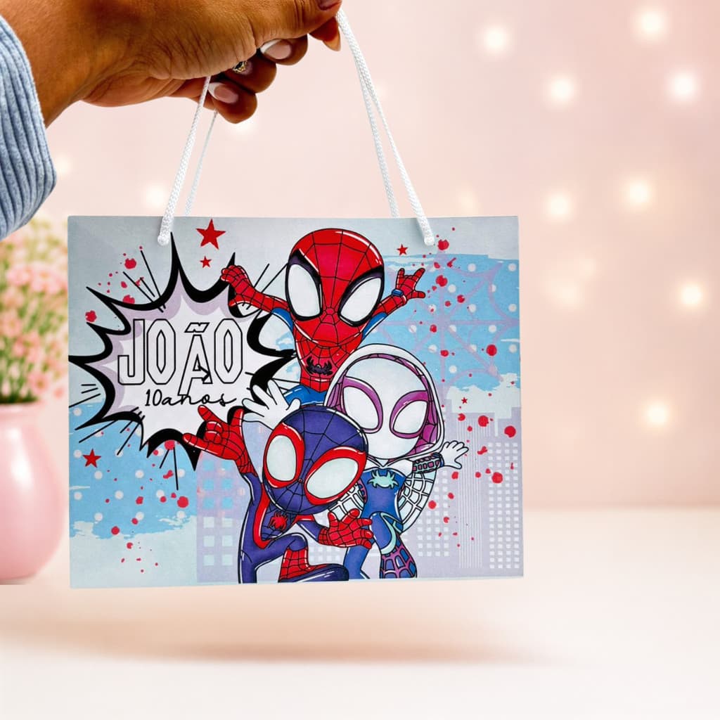Sacolinha Personalizada Homem Aranha com Nome | Lembrancinha Infantil para Festas  | PEGUE E MONTE