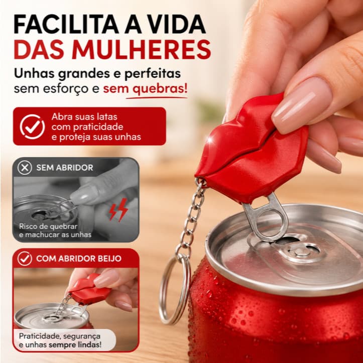 Chaveiro Abridor de Lata Beijo Vermelho com argola