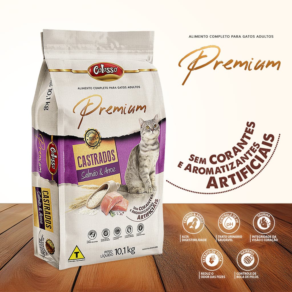 Ração Gato Castrado Racao Premium Salmao Arroz 10kg