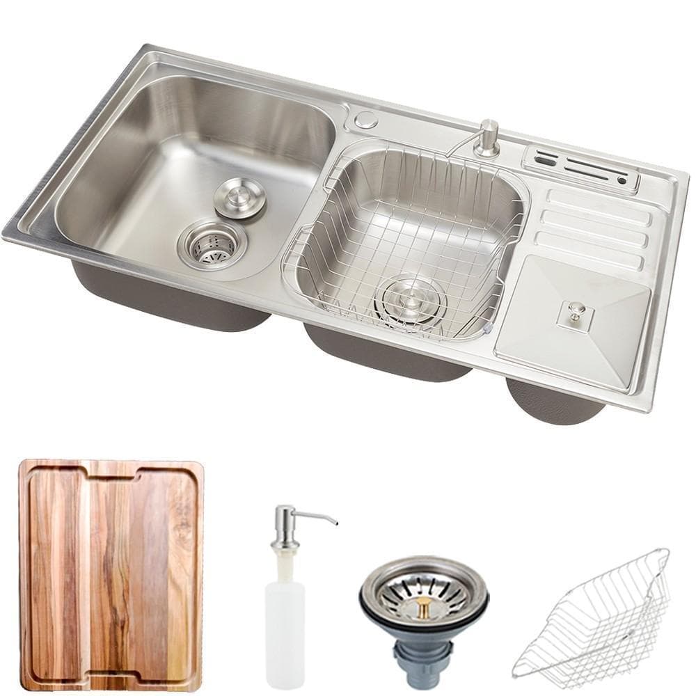 Kit Cuba p/ Cozinha Pia Dupla em Aço Inox Nukini com Acessórios Lixeira e Tábua de Corte