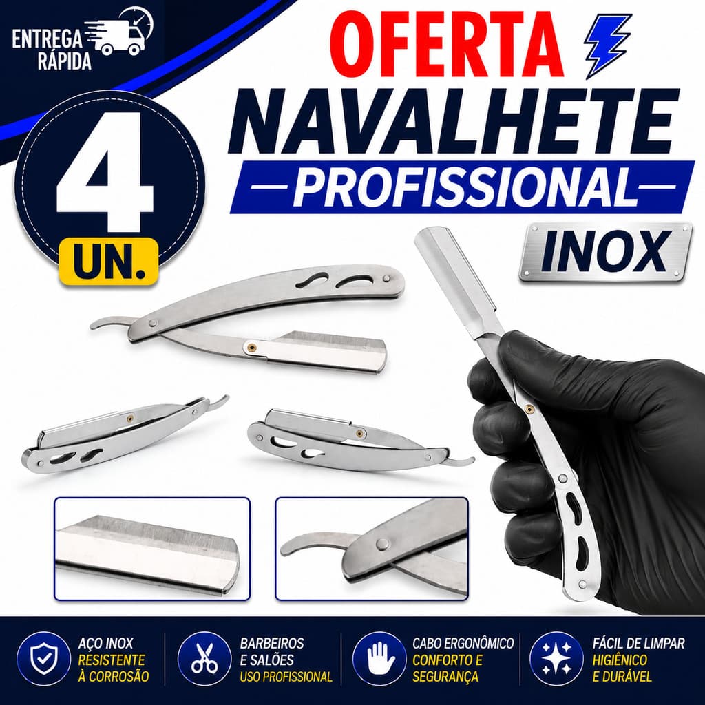 NAVALHA NAVALHETE BARBEIRO PROFISSIONAL LEVE DURÁVEL E PRÁTICO