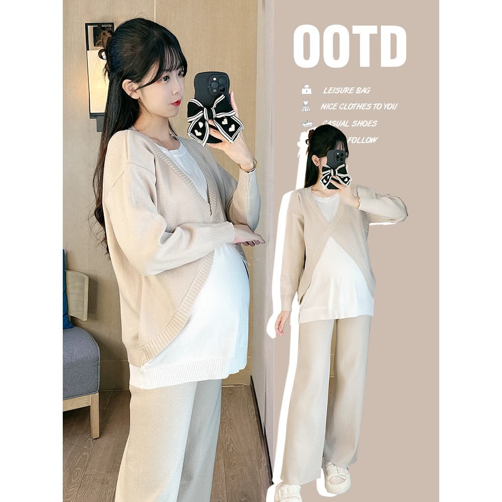 Roupa de maternidade 2026 novo estilo primavera estilo moda de duas peças primavera Casual camisola de malha terno prima