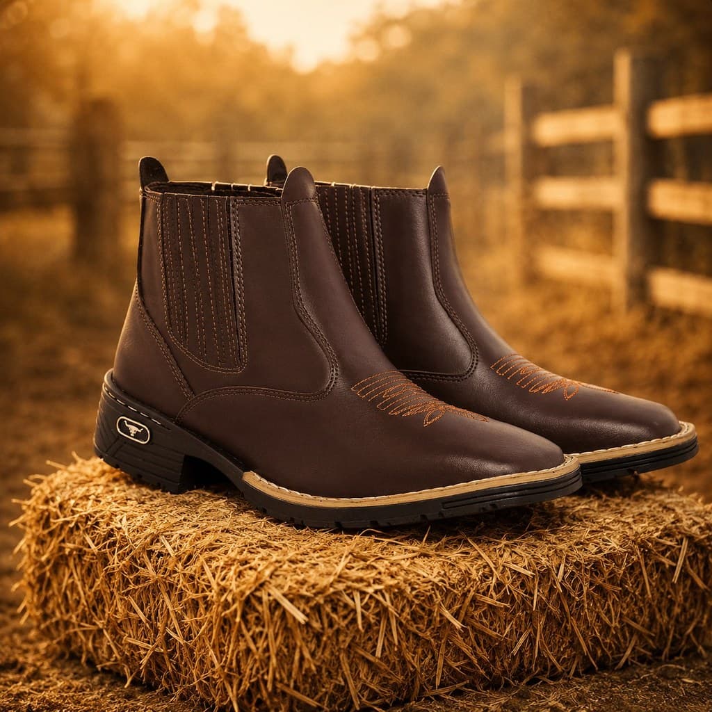 Botina Texana Masculina Botina Chelsea Country Confortável Em Couro Eco