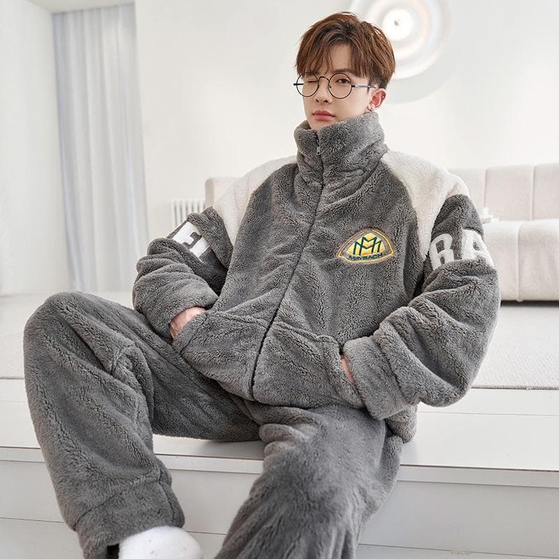 [qxvbwjv Estoque pronto Envio imediato] Pijamas masculinos outono inverno forro de lã Coral engrossado masculino quente