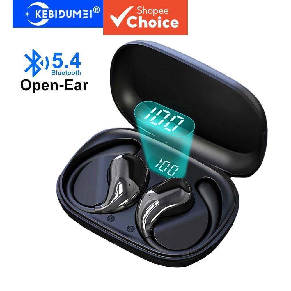 Fones De Ouvido Abertos KEBIDUMEI Bluetooth 5.4 Com Gancho De Orelha HiFi Estéreo Sem Fio Display LED Touch Sports Earbu