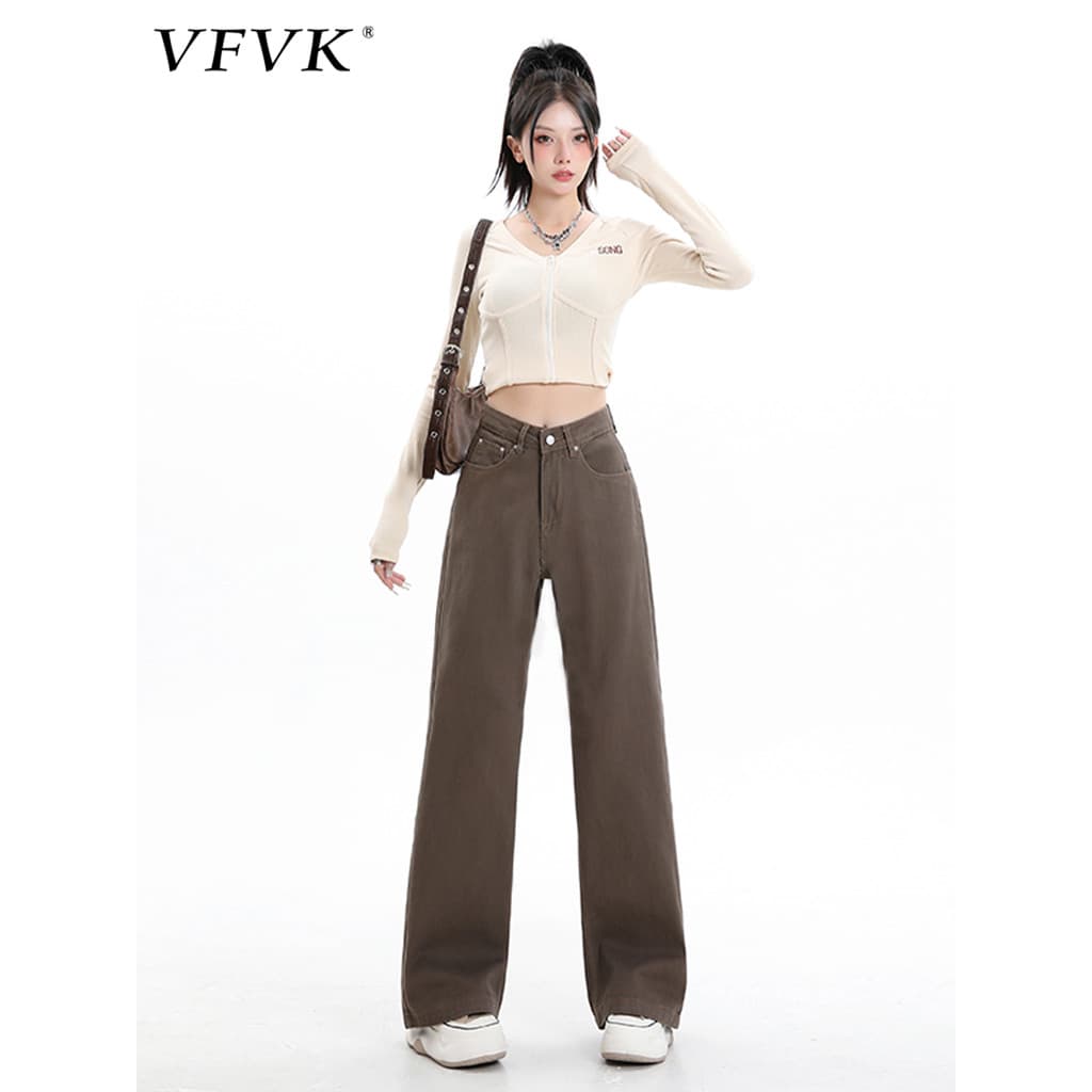 Vfvk calças pequenas de pernas largas femininas 2026 novas calças Jeans americanas femininas retas soltas calças cáqui c