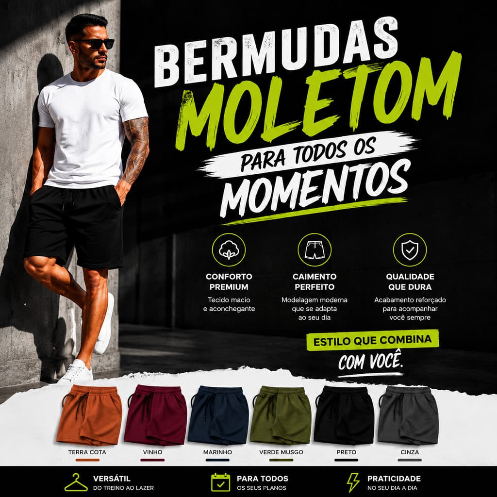 Bermudas Moletom Masculinas Kit Com 5/4/3 Bermudas Tecido Leve Confortável Esportiva Casual