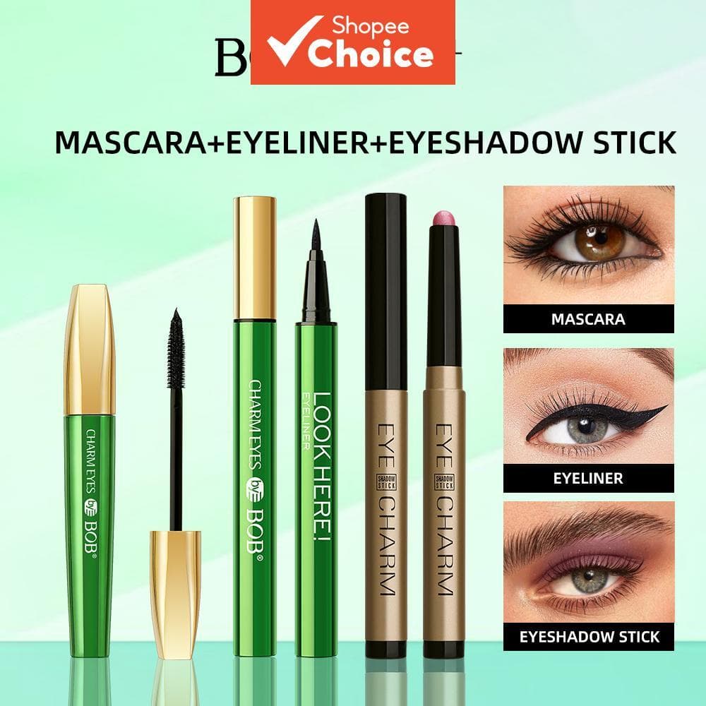 BOB Mascara + Delineador + Sombra Stick-Impermeável-Sem Manchas-Espessado-Curável-Iluminador De Secagem Rápida