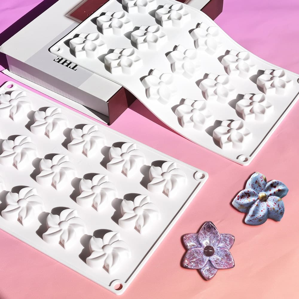 15 moinho de vento Hexagonal flor Mousse bolo molde sobremesa francesa Chocolate cozimento molde de Silicone vela aromat