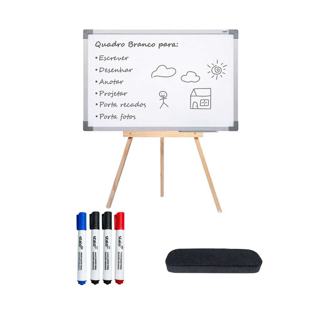 Lousa Quadro 40x60 c/ Tripé 1m Pinus + 4 Canetas + Apagador
