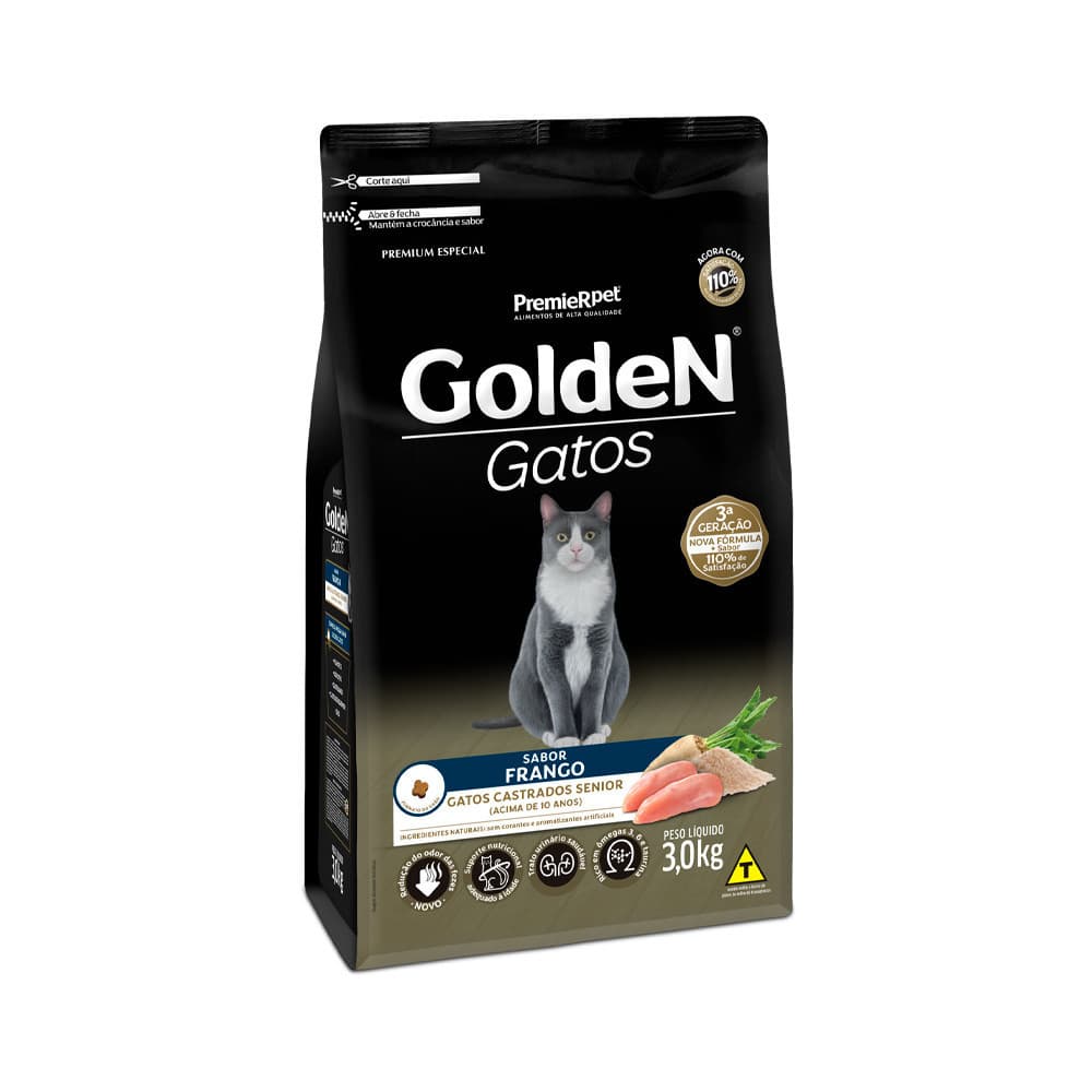 Ração 3kg Golden para Gatos Castrados Sênior Frango