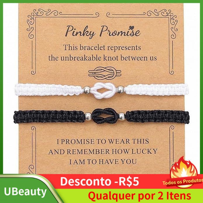 2 Pulseiras de Casal para Ele e Ela, Pulseiras de Amizade com Nó de Amor Feitas à Mão, Comprimento Ajustável, Presente I