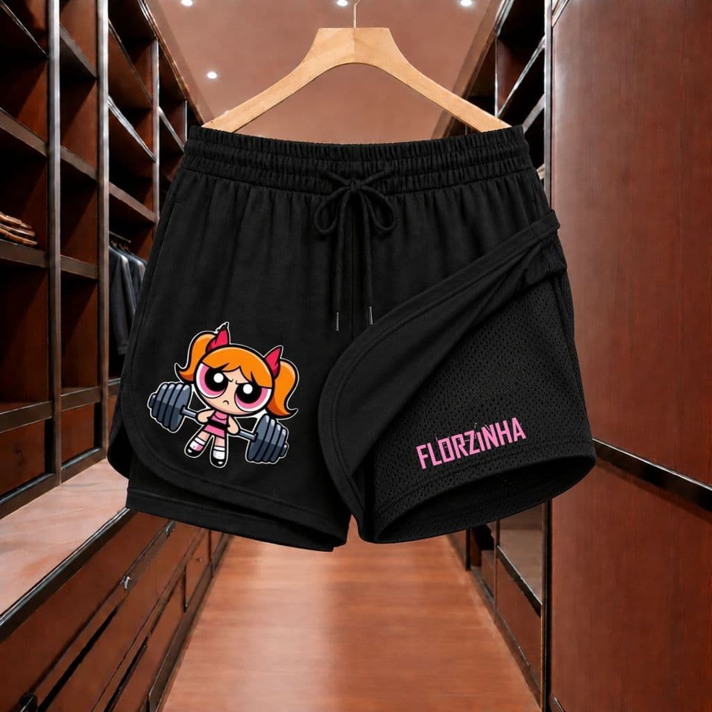 Shorts Bermuda 2 em 1 Para Academia Short Duplo Compreesão Fitness Bermuda Academia Florzinha Feminino dry corrida