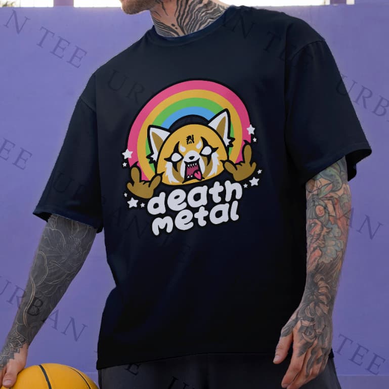Camiseta Basica Camiseta Aggretsuko Death Metal Arco Iris Unissex