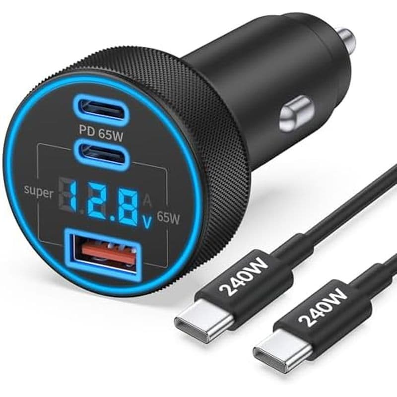 Carregador De Carro Super Rápido USB C De 3 Portas De 130 W (Com Display De Tensão) Para Samsung Galaxy S26/S25/S24/S23/