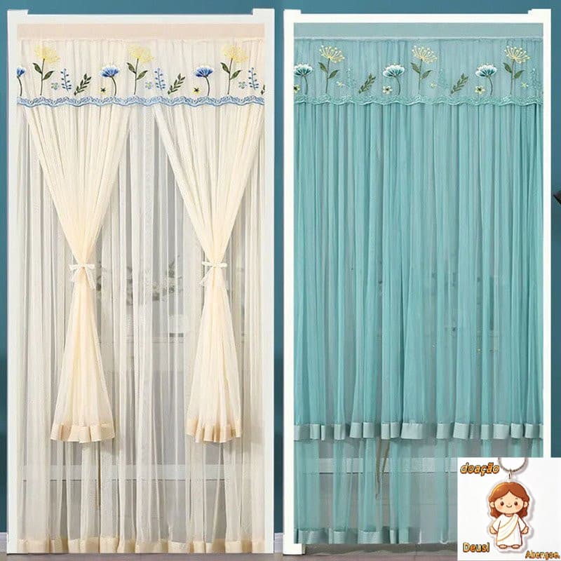 Cortina De Porta À Prova De Mosquitos Sem Perfuração , Gaze De Tecido , Divisória De Renda Para Quarto