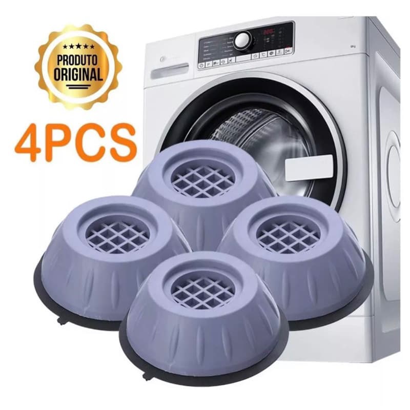 Kit 4 Pés Borracha Máquina de Lavar Anti Vibração - Amortecedor Nivelador de Parede Piso 🔇 ✨