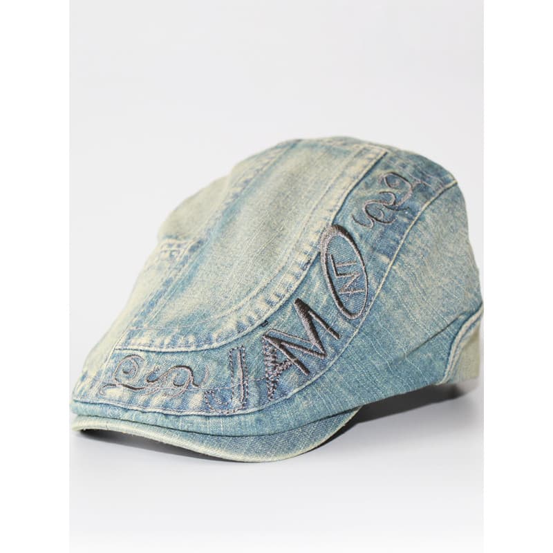 Primavera outono Denim boné de pico carta bordado boina europeu americano angustiado Retro chapéu masculino lazer viagem