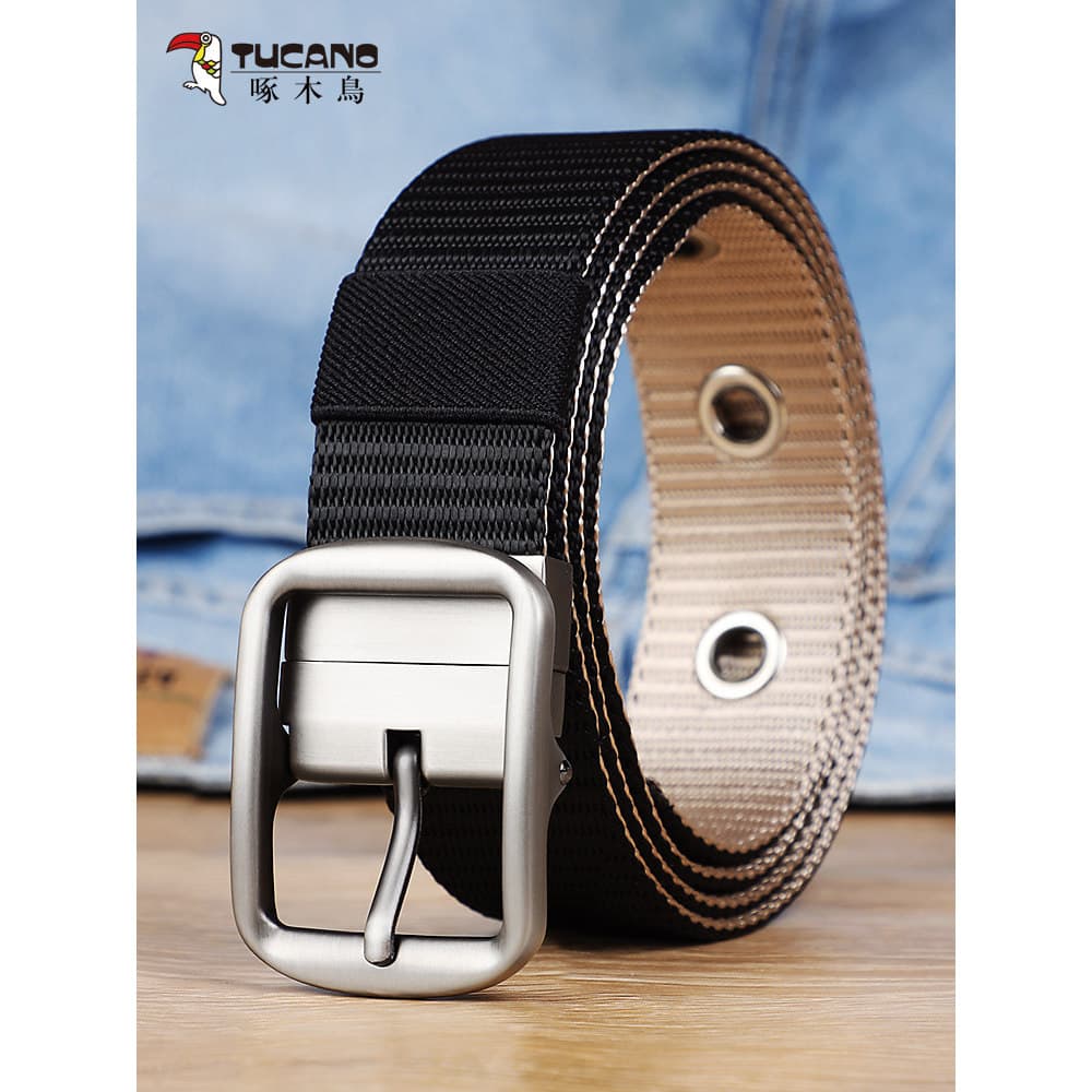 Woodpecker cinto masculino Casual estudante treinamento militar versão coreana moda All-Match lona Rotatable pino fivela