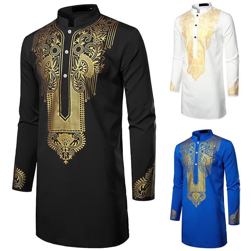Comércio exterior Cross-Border LAZADA camisa masculina de manga comprida impressa Totem camisa longa estilo africano tra