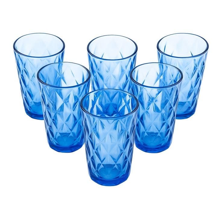 Jogo de 6 Copos de Vidro Luxo Resistente Stella 400 ml cada Azul Agua Sucos Refrigerante