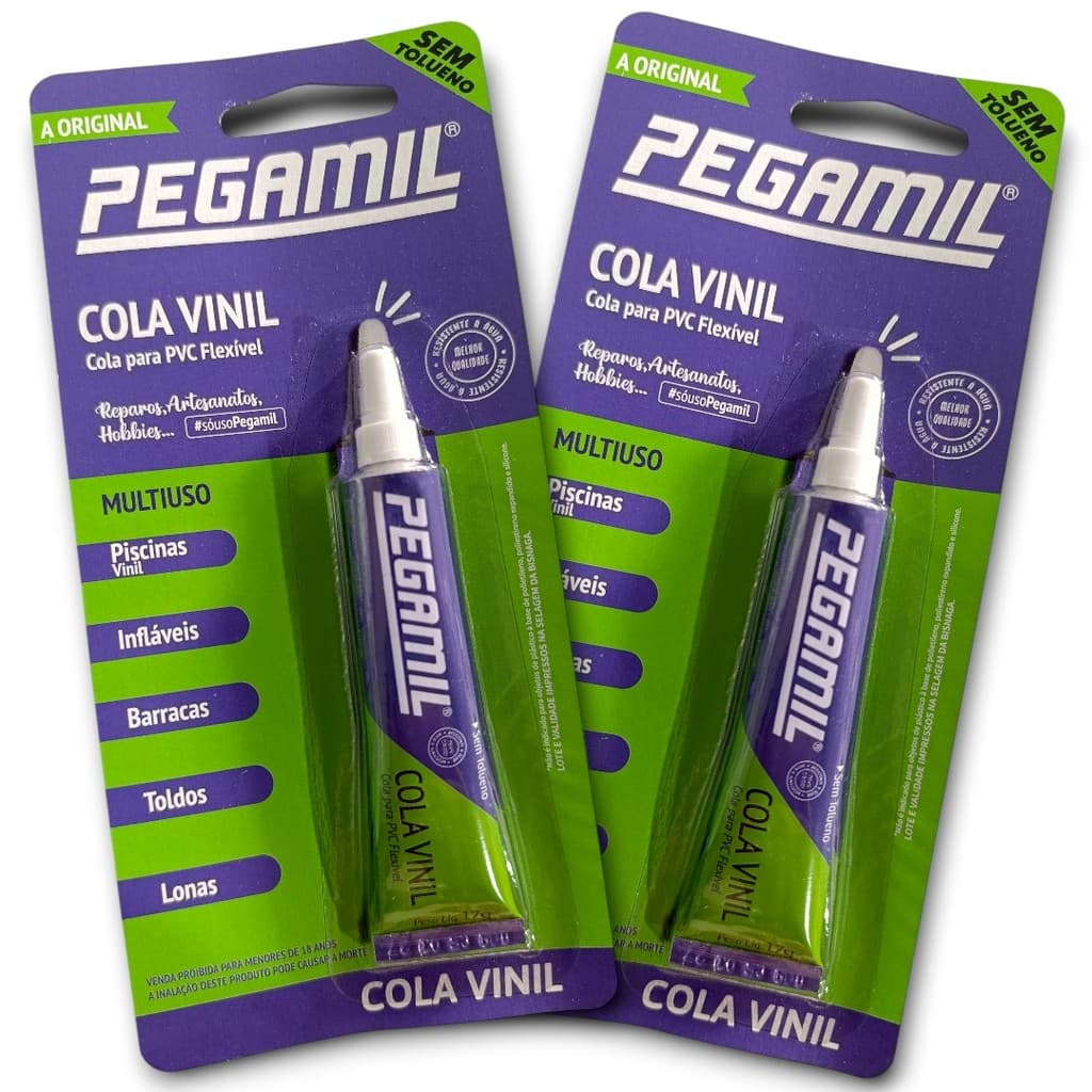 Cola Vinil Pegamil 17g Reparo Infláveis Piscinas Lonas - Artesanato Laços de Lonita, Colagem de Apliques Emborrachados