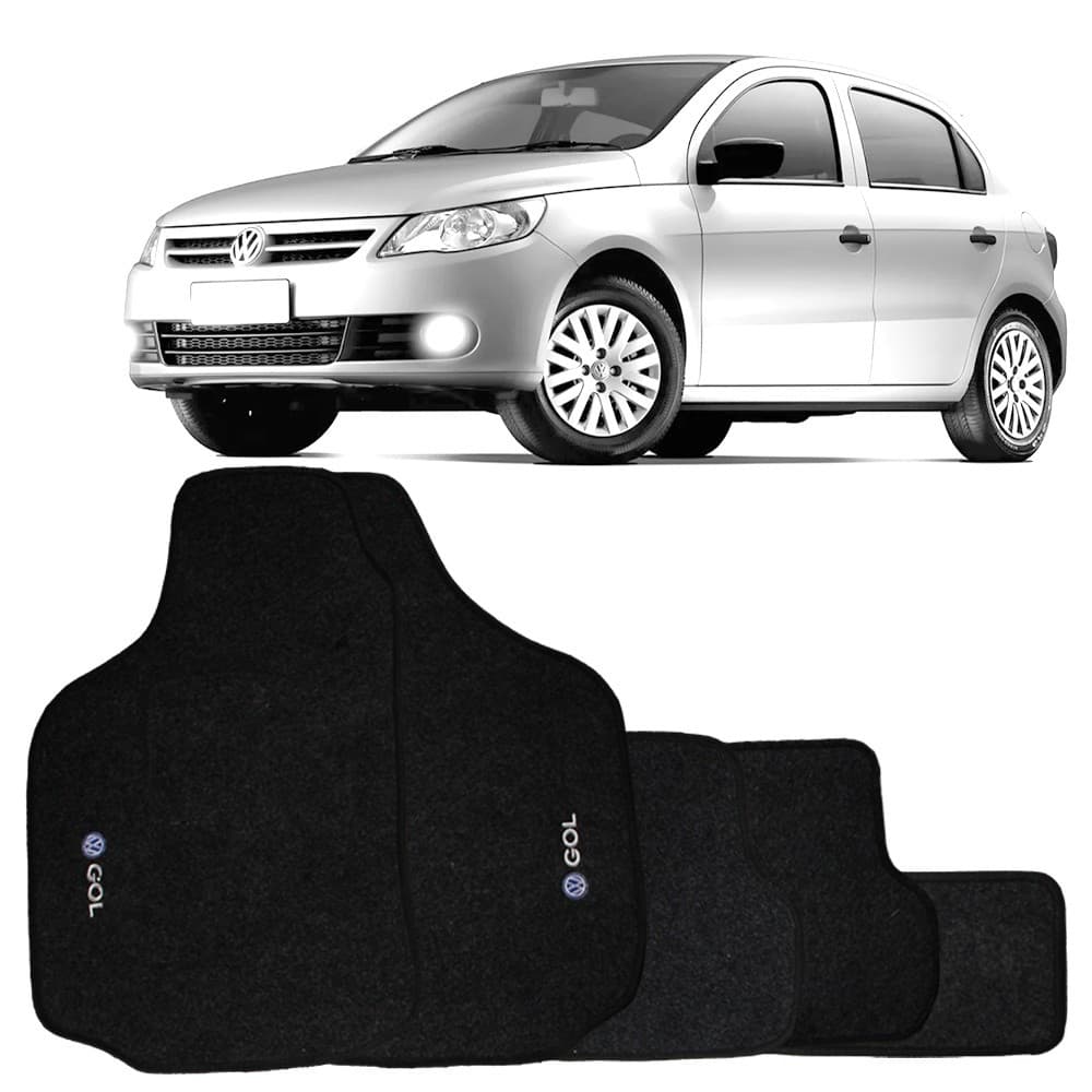 Tapete Gol G1 G2 G3 G4 G5 G6 G7 1981 a 2019 Carpete Automotivo Logo Bordado Preto e Grafite  5 peças