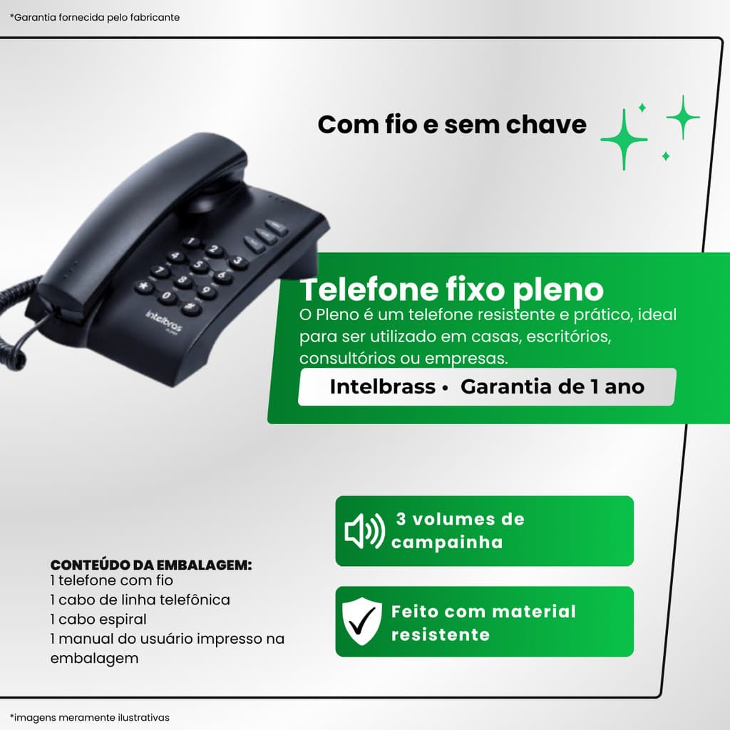 Telefone Fixo Com Fio Intelbras Pleno Sem Chave
