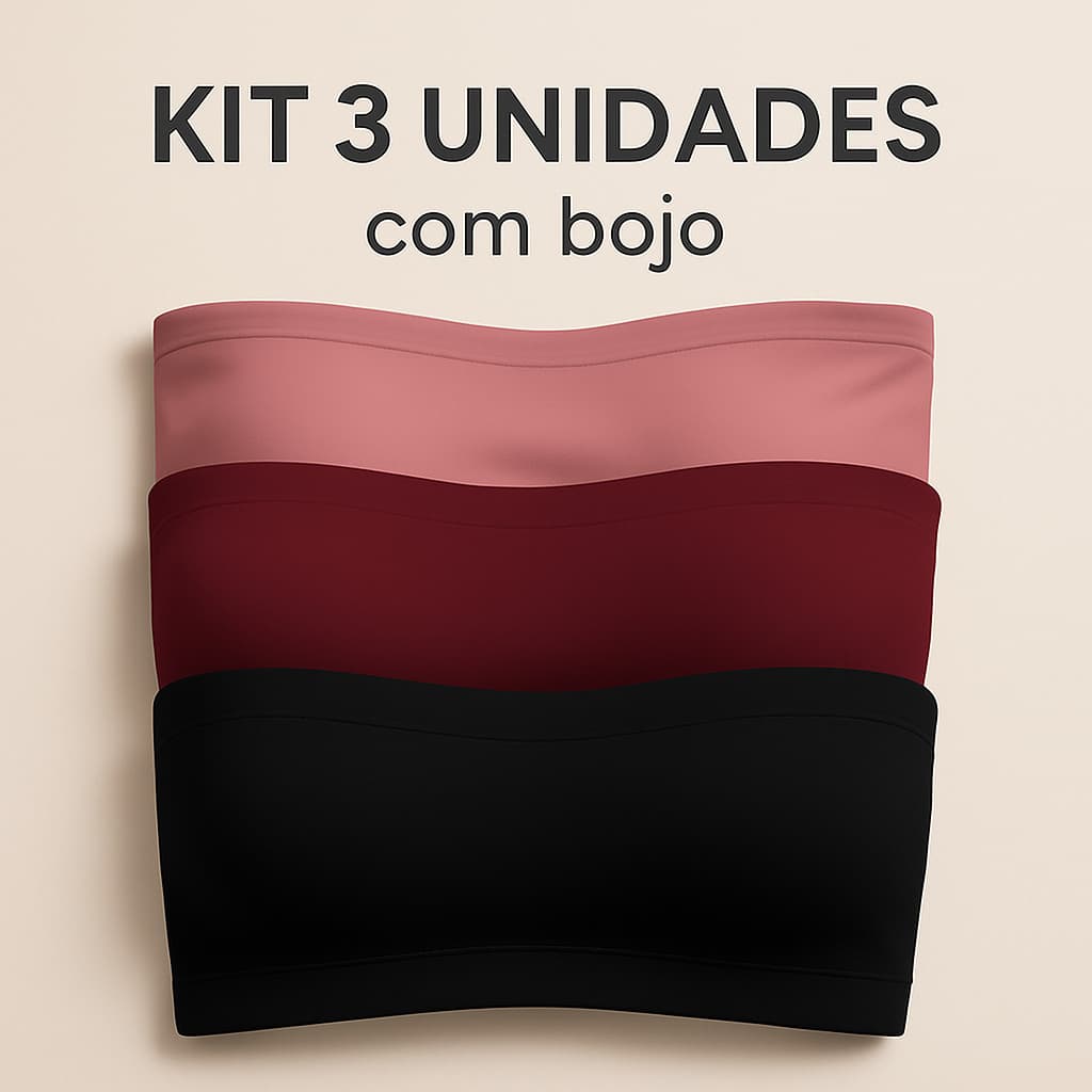 KIT 3 Top Fitness Feminino Cropped Faixa Sutiã Tomara Que Caia  COM BOJO