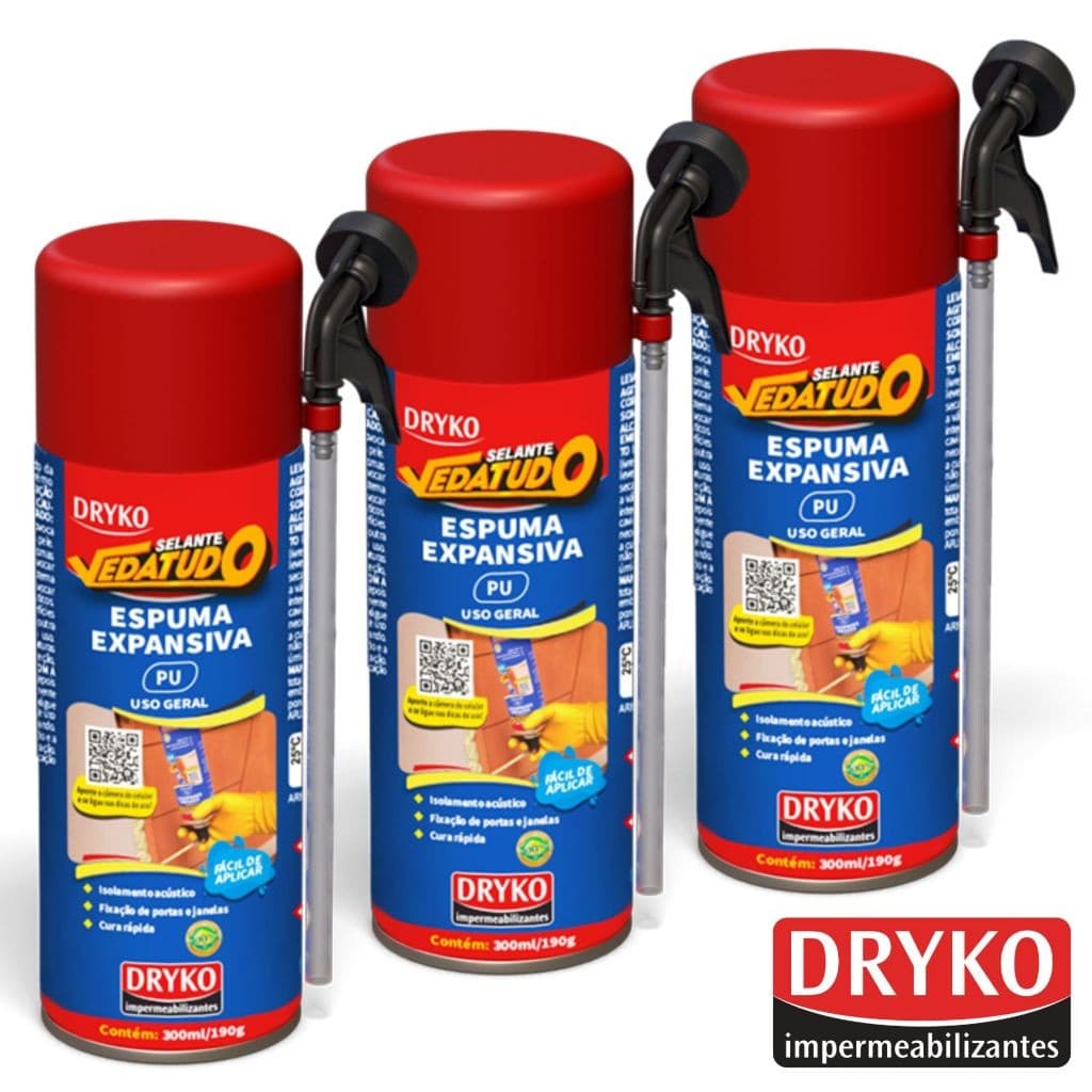 3x Espuma Expansiva Selante Vedatudo 300ml - Dryko