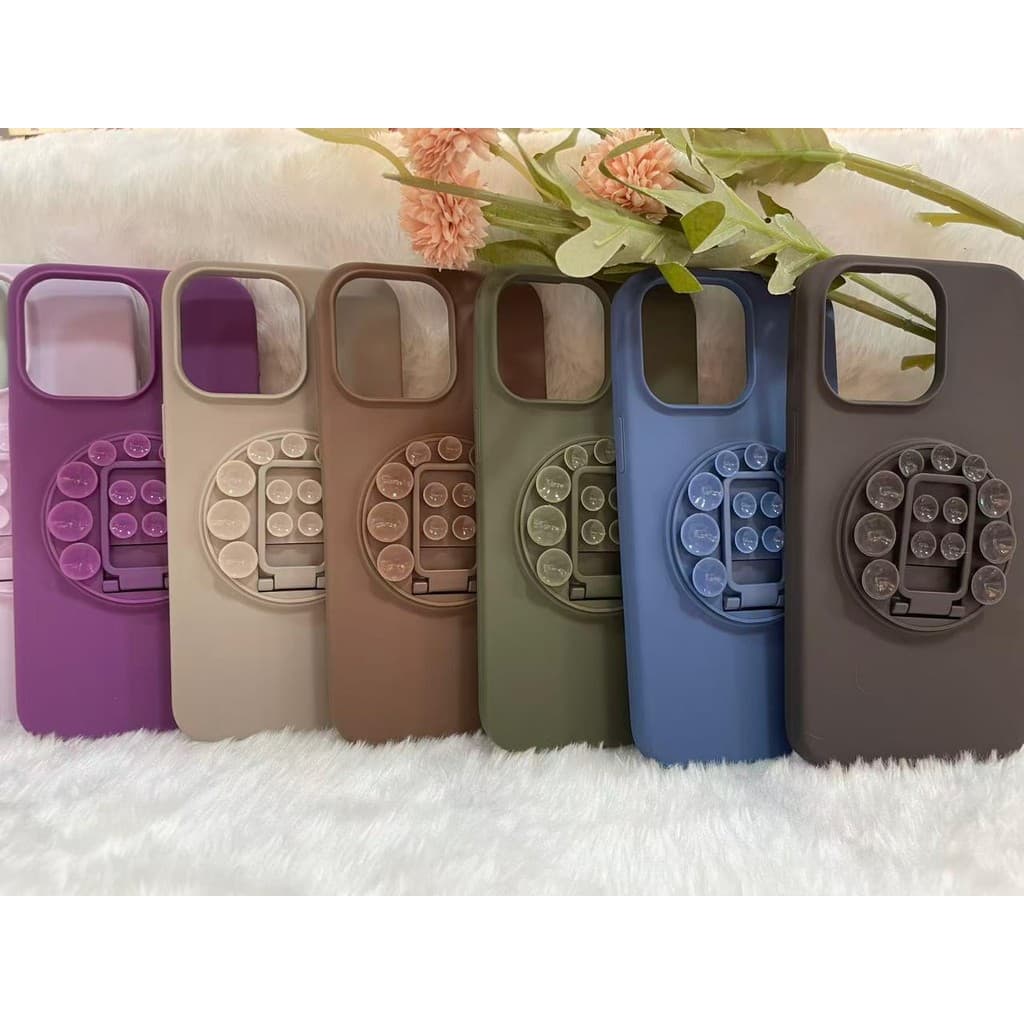 Capa capinha Celular Silicone para telemóvel com suporte de ventosa invisível para iphone 11 12 13 14 15 16 Pro/ Pro Max